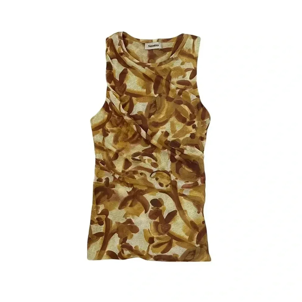 Nanushka Charo Tank Top in Botanic Aquarelle - Yellow Brown Cream - Size XS